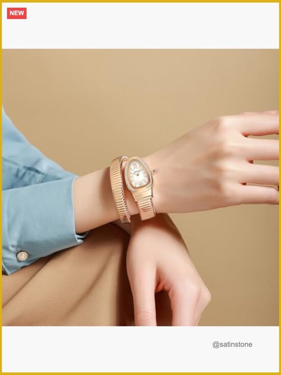 Elegant Snake Wrap Bracelet Watch, Quartz, Adjustable Cuff Bangle, Ladies Dress main image 4